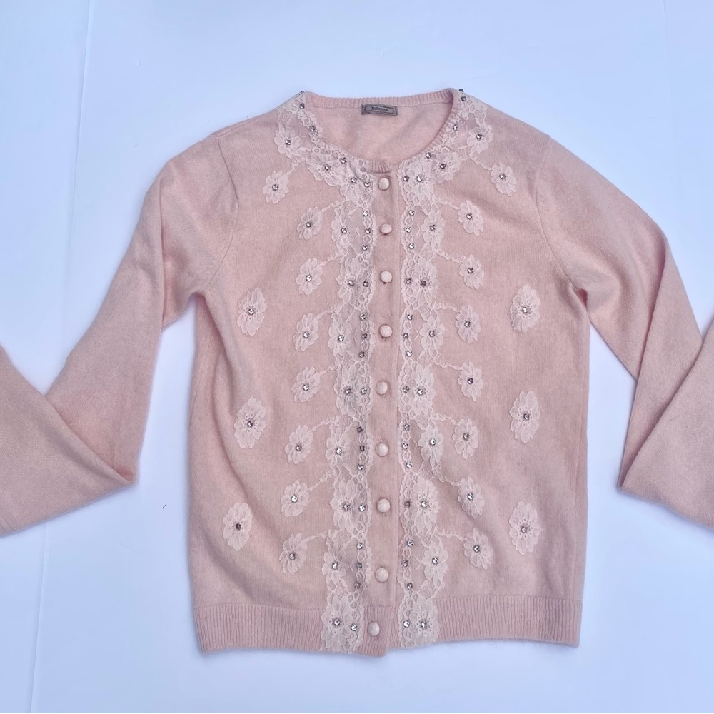 Vintage Romantic, Feminine,  Embellished Pink CARDIGAN Sweater - Size S - XS